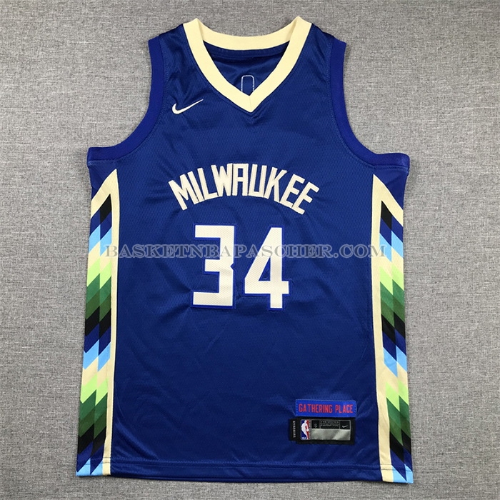Maillot Enfant Milwaukee Bucks Giannis Antetokounmpo NO 34 Ville 2022-23 Bleu